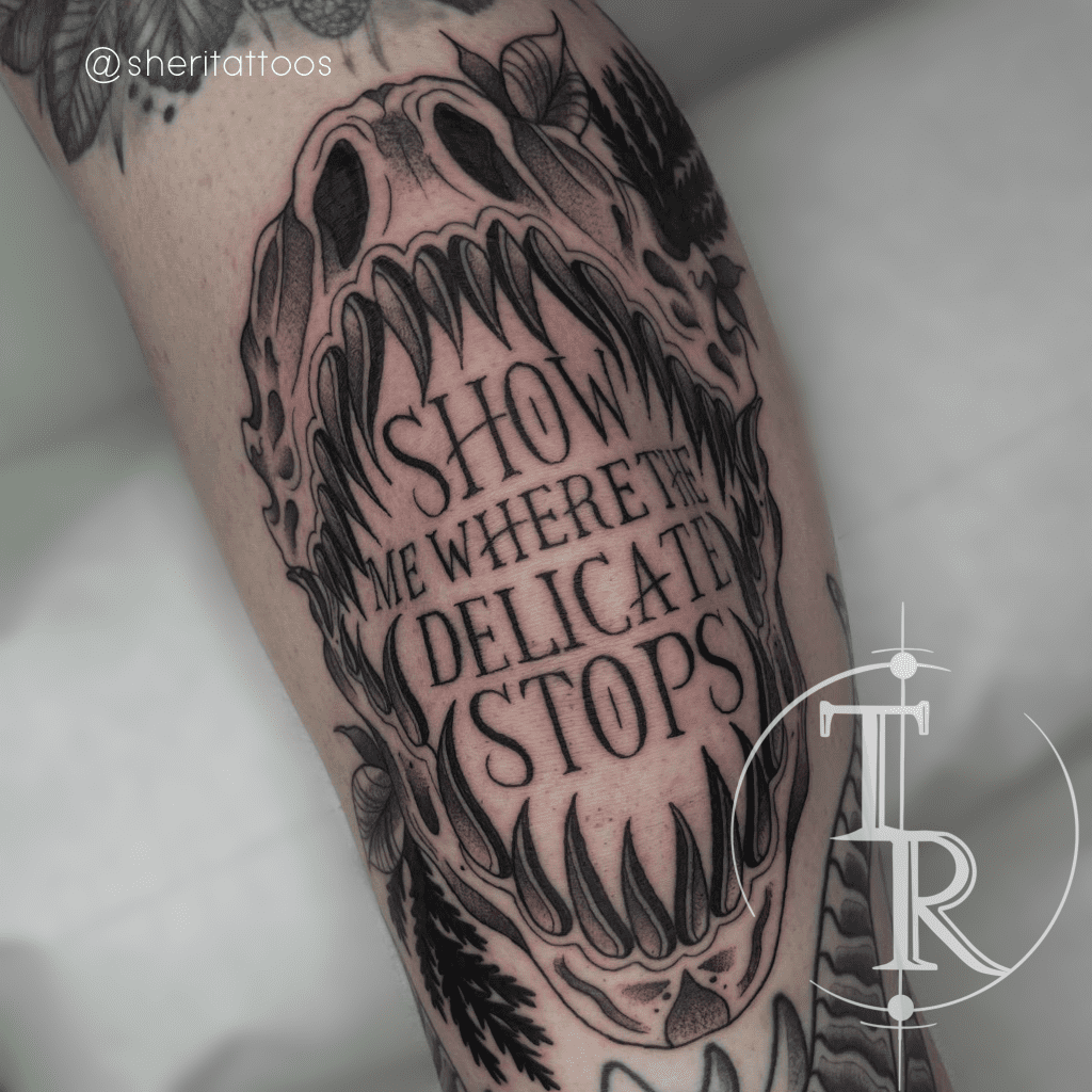 Script and lettering tattoo portfolio Chesterfield example from Tabula Rasa Tattoo Studio